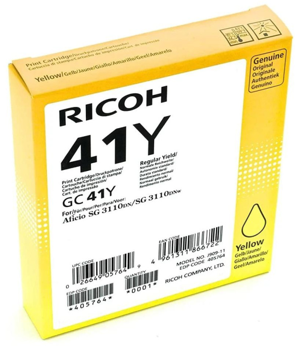 405764 - Картридж для гелевого принтера большой емкости GC41Y жёлтый для Ricoh Aficio 3110DN/DNw/SFNw/3100SNw/7100DN (2200стр)