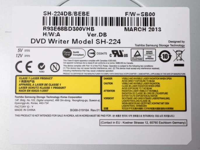 Привод DVD+/-RW SATA Toshiba without logo SH-S224 Black OEM