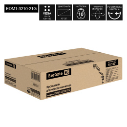Кронштейн для монитора 13"-32" настольный ExeGate EDM1-3210-21G (алюминий, газовая пружина, VESA 75x75, 100x100, макс.нагрузка 10 кг, наклон -45°/+90°, поворот -90°/+90°, вращение 360°, 2 способа крепления: сквозное и струбцина, цвет черный) EX297361RUS