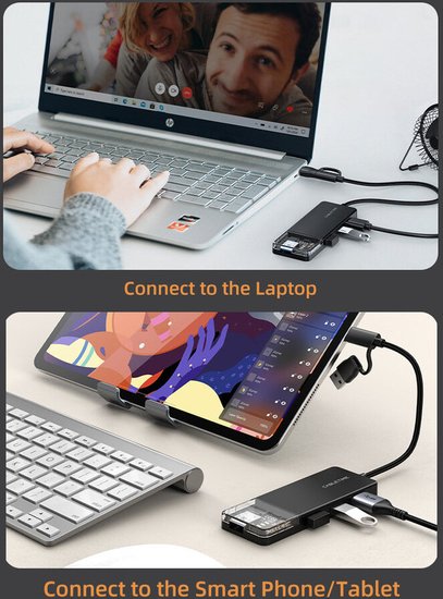 Концентратор CABLETIME CB03B (CT-HUBT3-PB) 4 порта, 5Gbps, 0.15 м, с адаптером USB-C, USB-хаб для ноутбука и ПК