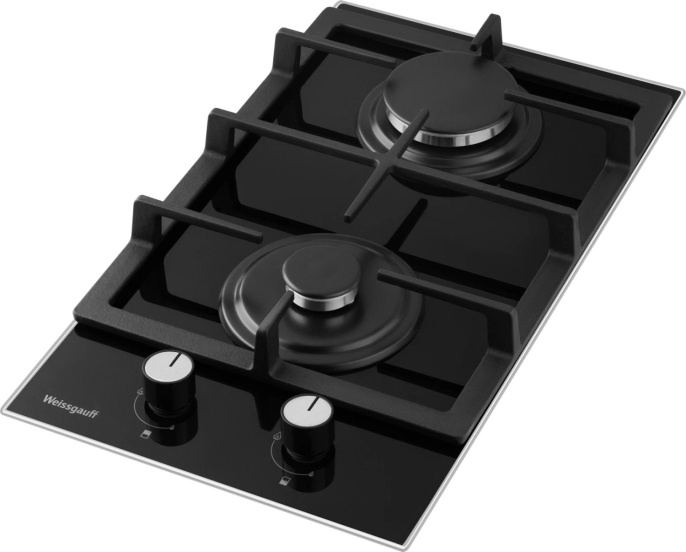 Газовая варочная панель WEISSGAUFF HGG 320 BGL,  2 конфорки,  закаленное стекло,  черный