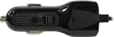HARPER CCH-3115 Black Автомобильное зарядное уст-во USB (Вх.12-24V Вых.5V 10.5W USB кабель Lightning)
