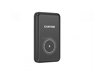 Внешний аккумулятор с функцией беспроводной зарядки Canyon CNS-CPB1001B, 10000 мАч, до 18Вт,USB Type-C, USB, Черный