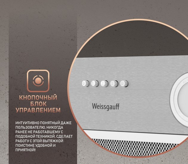 Вытяжка встраиваемая Weissgauff Box 455 Inox нержавеющая сталь управление: кнопочное (1 мотор)