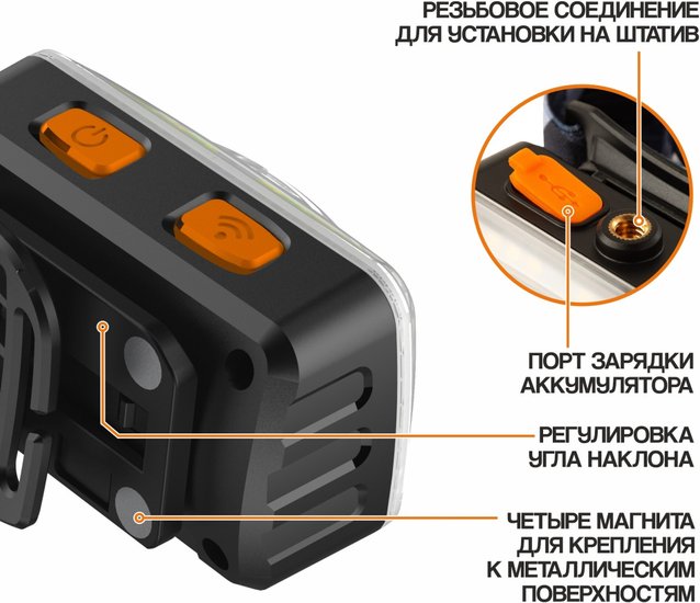 Фонарь налобный аккумуляторный MaxPiler MHF-03 (300/150 Лм, LED SMD, 55*, 7 реж, 3-24 ч, сенсор)