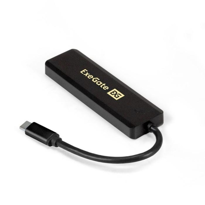 USB-Хаб концентратор 4-в-1 ExeGate DUB-4CP/1 кабель-адаптер USB Type C -- 4xUSB3.0, доп. разъем USB Type-C для подключения источника питания, Plug&Play, черный EX293986RUS