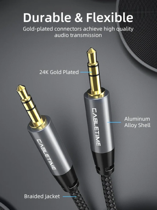 Аудиокабель CABLETIME CF10H (CT-AV311-P11GN-SG1) 1 м, AUX стерео 3,5 мм (1/8") медный, черный ПВХ нейлоновый