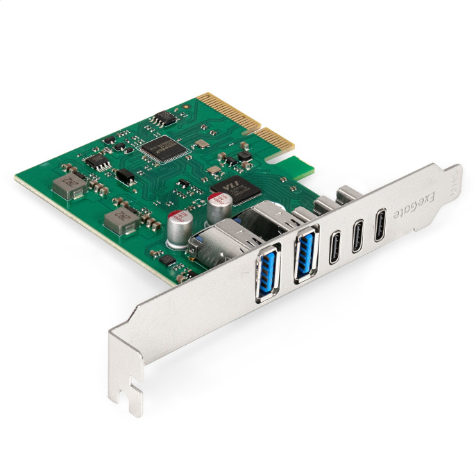 Контроллер ExeGate EXE-313V2-2A3C 10Gbps PCI-E x4 v3.0, USB3.2 Gen2 2xType-A + 3xType-C ext., SuperSpeed+ скорость до 10 Гбит/с. EX299800RUS
