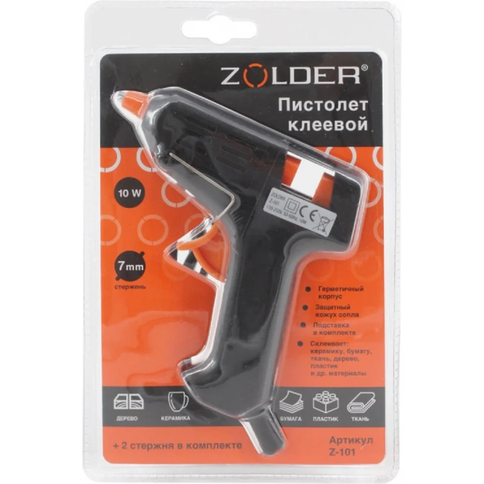 Клеевой пистолет ZOLDER 10 Вт, стержни 7 мм, Z-101