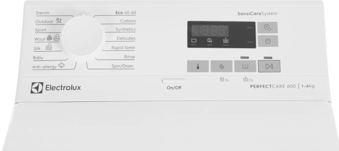 Стиральная машина Electrolux EW6TN5261F, с вертикальной загрузкой, 6кг, 1200об/мин, с английской панелью управления