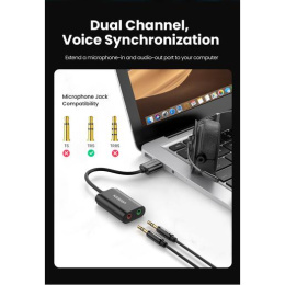Внешняя звуковая карта UGREEN US205 30724 USB 2.0 External Sound Adapter. Длина: 15см. Цвет: черный 30724_