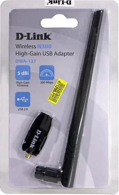 Сетевая карта D-Link DWA-137 /C1A Wireless N300 USB Adapter (802.11g/n 300Mbps 5dBi)