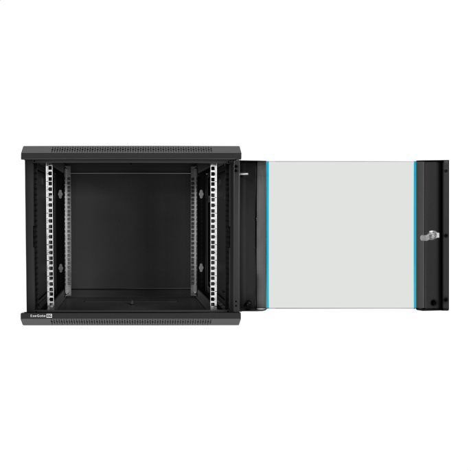 Шкаф телекоммуникационный 19" настенный 9U ExeGate EC-WM-9U.450.G.BLACK 19”, 9U, 600x450x500mm ШхГхВ , передняя дверь закаленное стекло, съемные боковые панели, пыле- и влагозащита IP23, черный RAL 9004 EX298607RUS