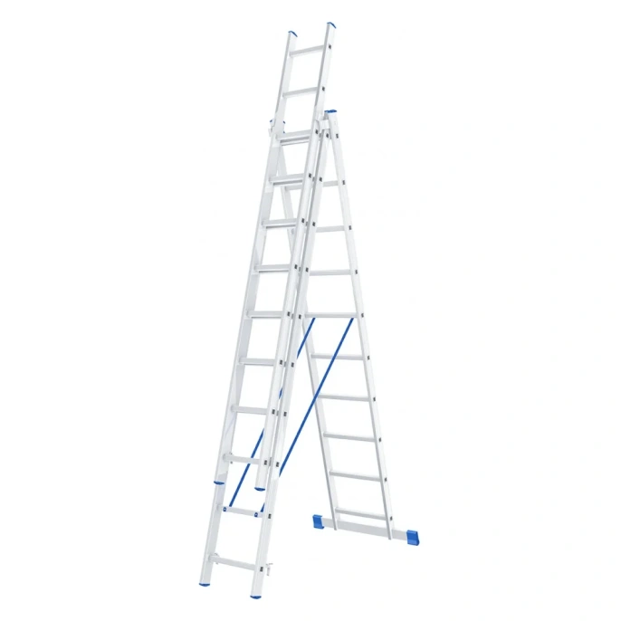 Алюминиевая трехсекционная лестница СИБРТЕХ 3х10 ступеней 97820