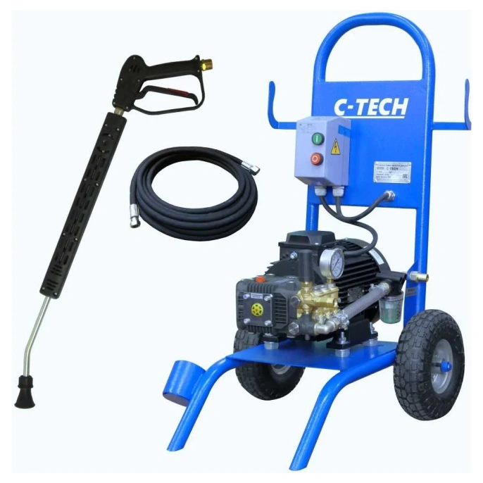 Мойка высокого давления C-TECH АВД 200 бар, 15 л/мин, 5.5 кВт ByPass + комплект ручной мойки NTR2015ET1E1BP2FM-10-SPG6 NTR2015ET1E1BP2FMT-10-SPG6