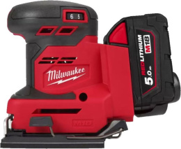 Ленточная шлифмашина Milwaukee M18BQSS-502B 4933479967 питание: Li-ion 18 В , скорость без нагрузки 11 000–13 000 об/мин, диаметр колебания 1.6 мм, пылесборник, дырокол, запасная гладкая основа