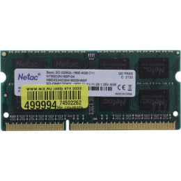 Оперативная память SO-DIMM DDR3 4Gb PC-12800 1600Mhz Netac Basic (NTBSD3N16SP-04) 1.35v