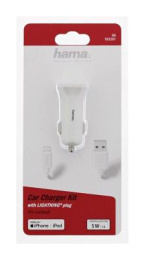 Автомобильное зарядное устройство HAMA H-183291, 8-pin Lightning, 5Вт, 1A, белый [00183291]