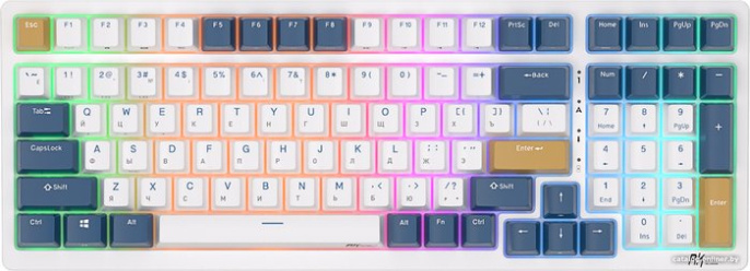 Клавиатура Royal Kludge RK98 (белый/голубой/коричневый, механическая, USB/2.4 GHz/Bluetoth, подсветка RGB, горячая замена клавиш Hot Swap, коричневые свичи)