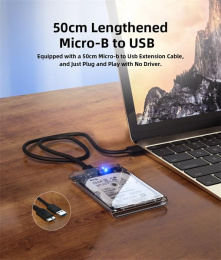 Внешний корпус для диска HDD/SSD Netac WH11 2.5 SATA to USB3.0 External HDD/SSD Case, Slide Transparent Cover, with USB3.0 A to B cable NT07WH11-30B0