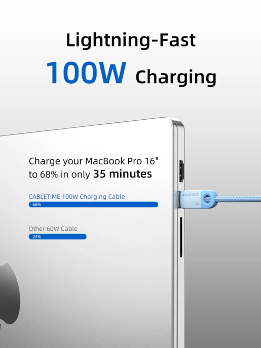 Кабель USB-C CABLETIME CUP1H (CT-CM100-PBW1) черный 1 м для смартфонов, планшетов