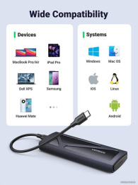 Бокс внешний для жесткого диска UGREEN CM578 15512 M.2 NVMe SSD Enclosure с кабелем USB-C к USB-C и USB-C к USB-A. Цвет: серый космос (15512_)