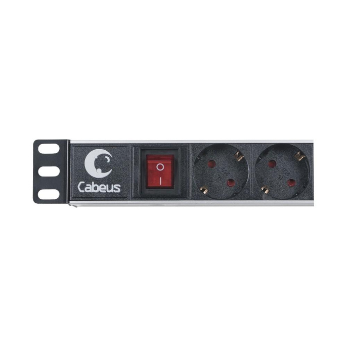 Cabeus PDU-8P Блок распределения питания для 19" шкафов, горизонтальный, 8 розеток, 10 A, выключатель, гнездо под шнур, алюминиевый корпус