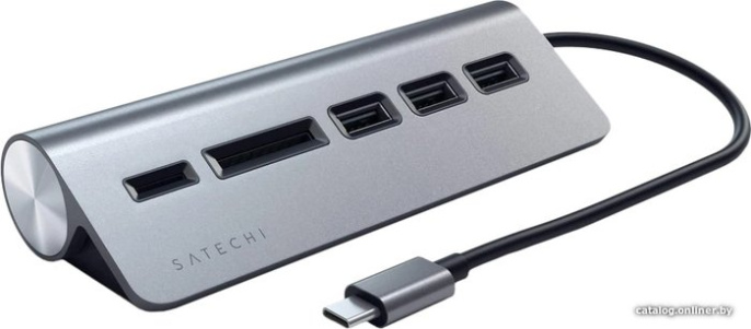 USB-концентратор Satechi Type-C USB Hub & Micro/SD Card Reader. Интерфейс USB-C. 3 порта USB 3.0 , слоты для карты памяти. Цвет серый космос. (ST-TCHCRM)