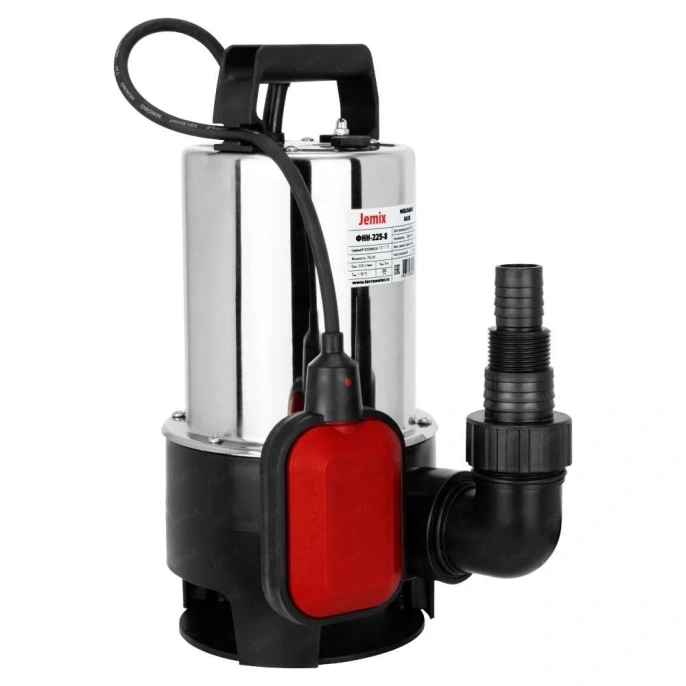 Насос фекальный JEMIX нержавеющая сталь, 0.4КВт, напор 5 м, производительность 7.5 куб.м/час, диаметр всасываемых частиц 35 мм ФНН-125-5