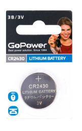 Батарейка CR2430/ Батарейка GoPower CR2430 BL1 Lithium 3V 1/40/2000 1 шт. 00-00023124