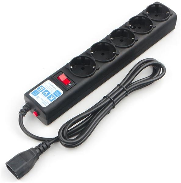 Сетевой фильтр Power Cube фильтр для ИБП, вход - розетка С14, 3 метра, 5 розеток с заземлением, 10А/2,2кВт, Сечение провода: 3*1 мм, цвет черный, 4 года гарантии, Россия, МПТ