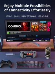 Док-станция CABLETIME CB05G (CT-SDK7-AG) 6 в 1 USB C Dock 4K @ 60 Гц HDMI, 5 Гбит/с, 100 Вт, Ethernet 1000 Мбит/с, алюминиевая конструкция