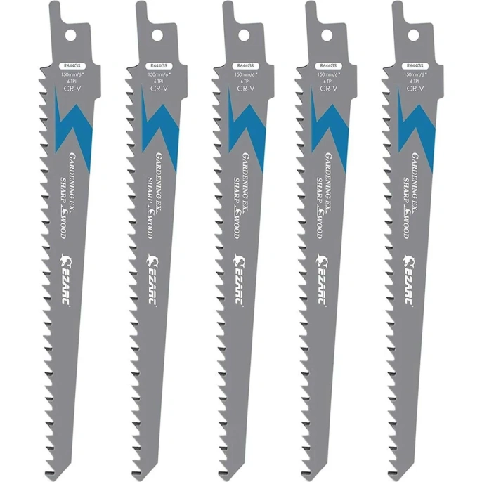 Полотна для сабельной пилы по дереву 150 мм, для быстрой резки 6TPI, 5 лезвий Ezarc 802035