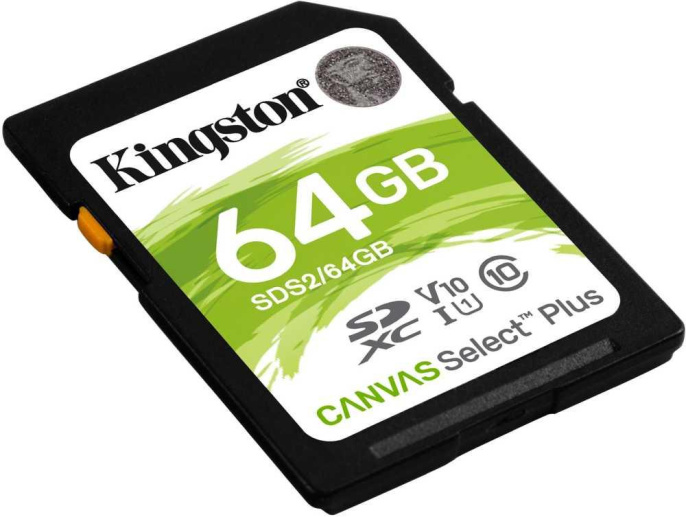 Карта памяти SDXC UHS-I Kingston Canvas Select Plus 64 ГБ, 100 МБ/с, Class 10, SDS2/64GB, 1 шт., без адаптера