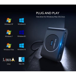 Хаб UGREEN CR113 (20290) USB 3.0 Hub. Длина 0,5 м. Цвет: черный
