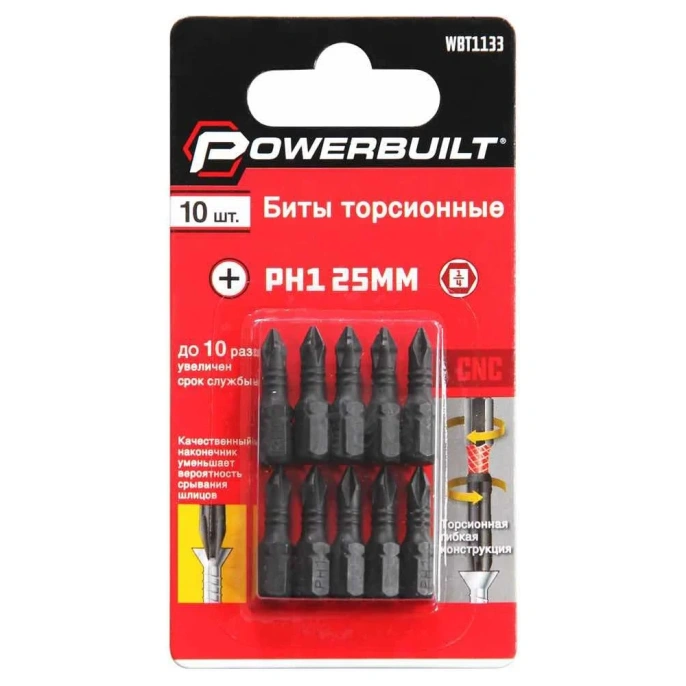 Биты торсионные powerbuilt PH1, 25 мм, 10 шт TORGWIN WBT1133