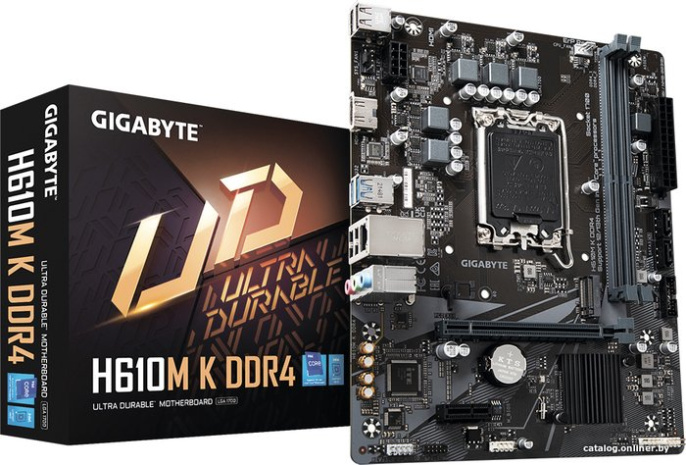 Материнская плата Gigabyte H610M K DDR4 Soc-1700 H610 PCI-E 4.0x16 PCI-E 3.0x1 M.2 1GbE LAN 2xDDR4 3200MHz HDMI mATX RTL