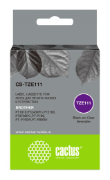 Картридж Cactus CS-TZE111, TZe-111, 6мм,  черный шрифт, прозрачный фон,  8м ( CS-TZE111