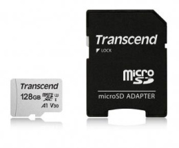 Карта памяти microSDXC UHS-I U3 Transcend 128 ГБ, 100 МБ/с, TS128GUSD300S-A, 1 шт., переходник SD