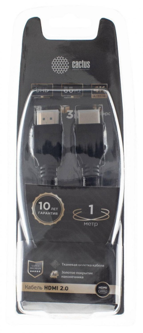 Кабель аудио-видео Cactus CS-HDMI.2-1,  HDMI (m) -  HDMI (m),  ver 2.0,  1м, GOLD,  черный