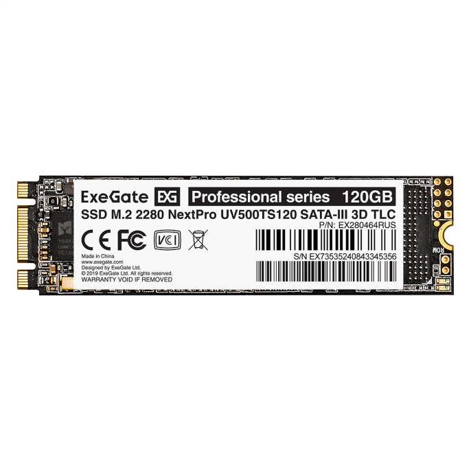 Накопитель SSD M.2 2280 SATA 120GB ExeGate NextPro M2UV500TS120 (SATA-III, 22x80mm, 3D TLC) EX280464RUS