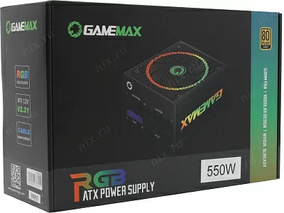 Блок питания GameMax RGB-550 RGB SMART 550W ATX (24+2x4+6/8пин) Cable Management
