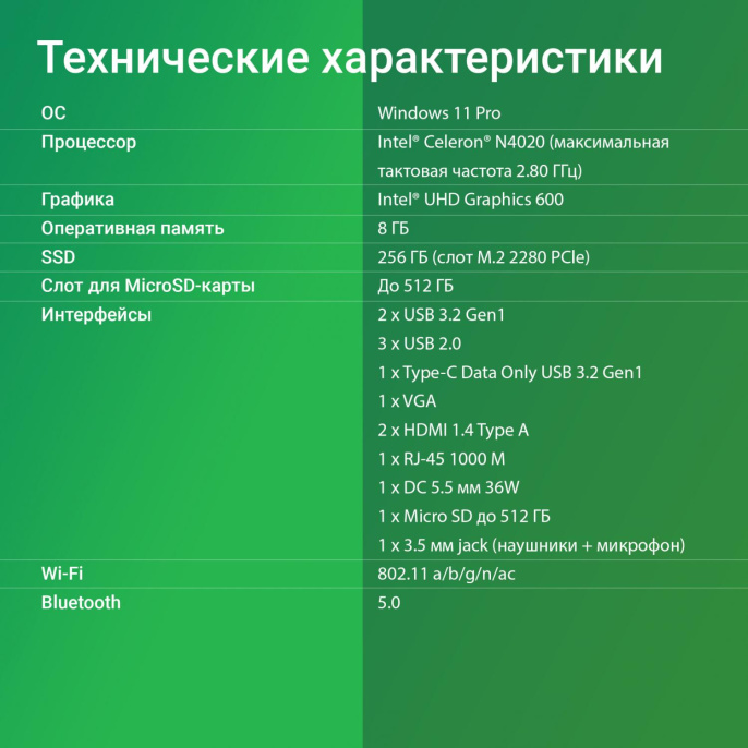 Неттоп Digma Mini Office Cel N4020 1.1 8Gb SSD256Gb UHDG 600 CR Windows 11 Professional GbitEth WiFi BT 36W черный DPCN-8CXW01