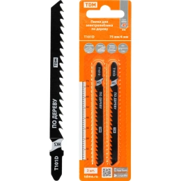Пилки для лобзика по дереву TDM ELECTRIC HCS, 75х4 мм, чистый рез, T101D, упаковка 2 штуки, серия "Рубин", арт. SQ1089-0206