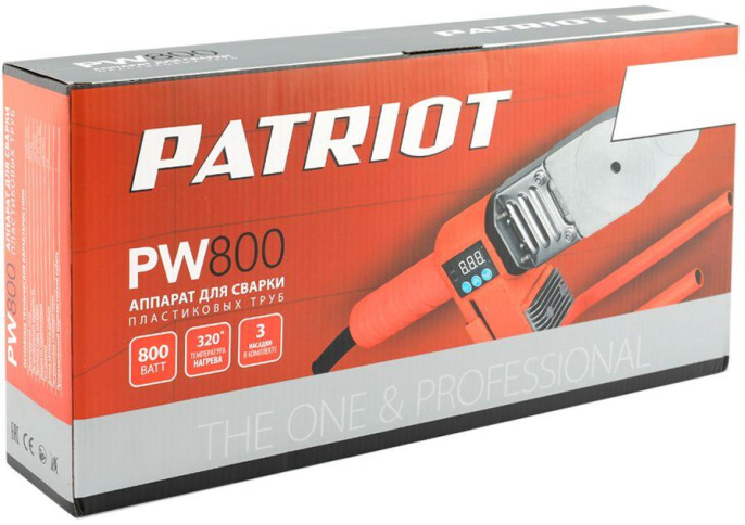 Сварочный аппарат для пластиковых труб Patriot PW 800,  0.8кВт,  до 320°С,  кейс [170302015]