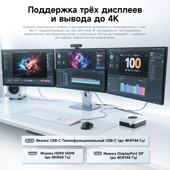 Неттоп Chuwi LarkBox X Core 3 100U 1.2 16Gb SSD512Gb Graphics Windows 11 Pro 2xGbitEth WiFi BT 65W черный/белый 31246918