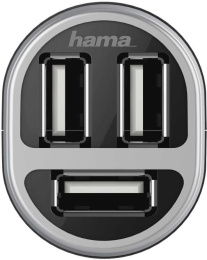 Автомобильное зарядное устройство HAMA H-173603, 3xUSB-A, 5Вт, 2.1A, черный [00173603]