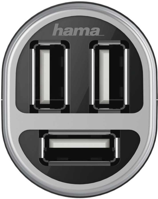 Автомобильное зарядное устройство HAMA H-173603, 3xUSB-A, 5Вт, 2.1A, черный [00173603]