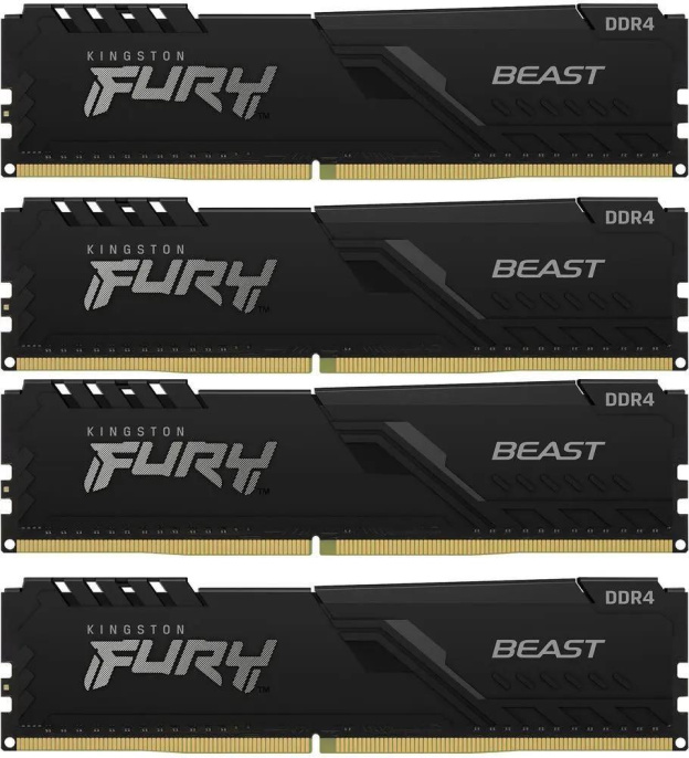Модуль памяти Kingston 64GB 3200MT/s DDR4 CL16 DIMM Kit of 4 FURY Beast Black KF432C16BBK4/64