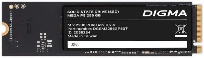 SSD накопитель Digma Mega P5 DGSM3256GP53T 256ГБ, M.2 2280, PCIe 3.0 x4,  NVMe,  M.2,  rtl